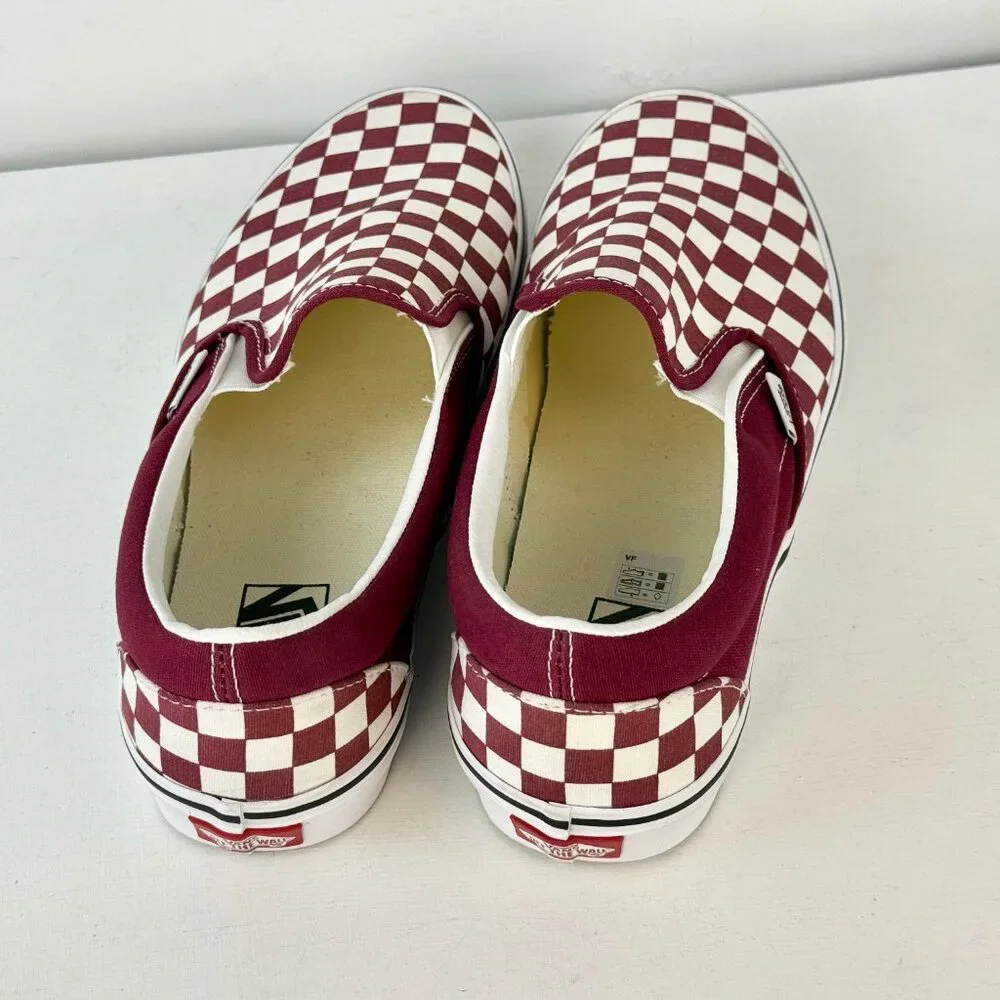 Men's 11 - VANS Classic Slip-On Checkerboard Skateboarding Shoe - Burgundy
